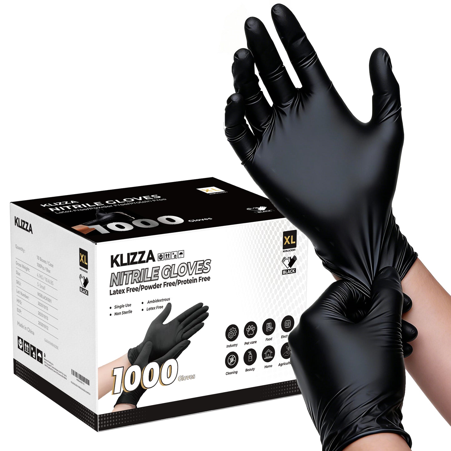 KLIZZA Black Disposable Nitrile Gloves