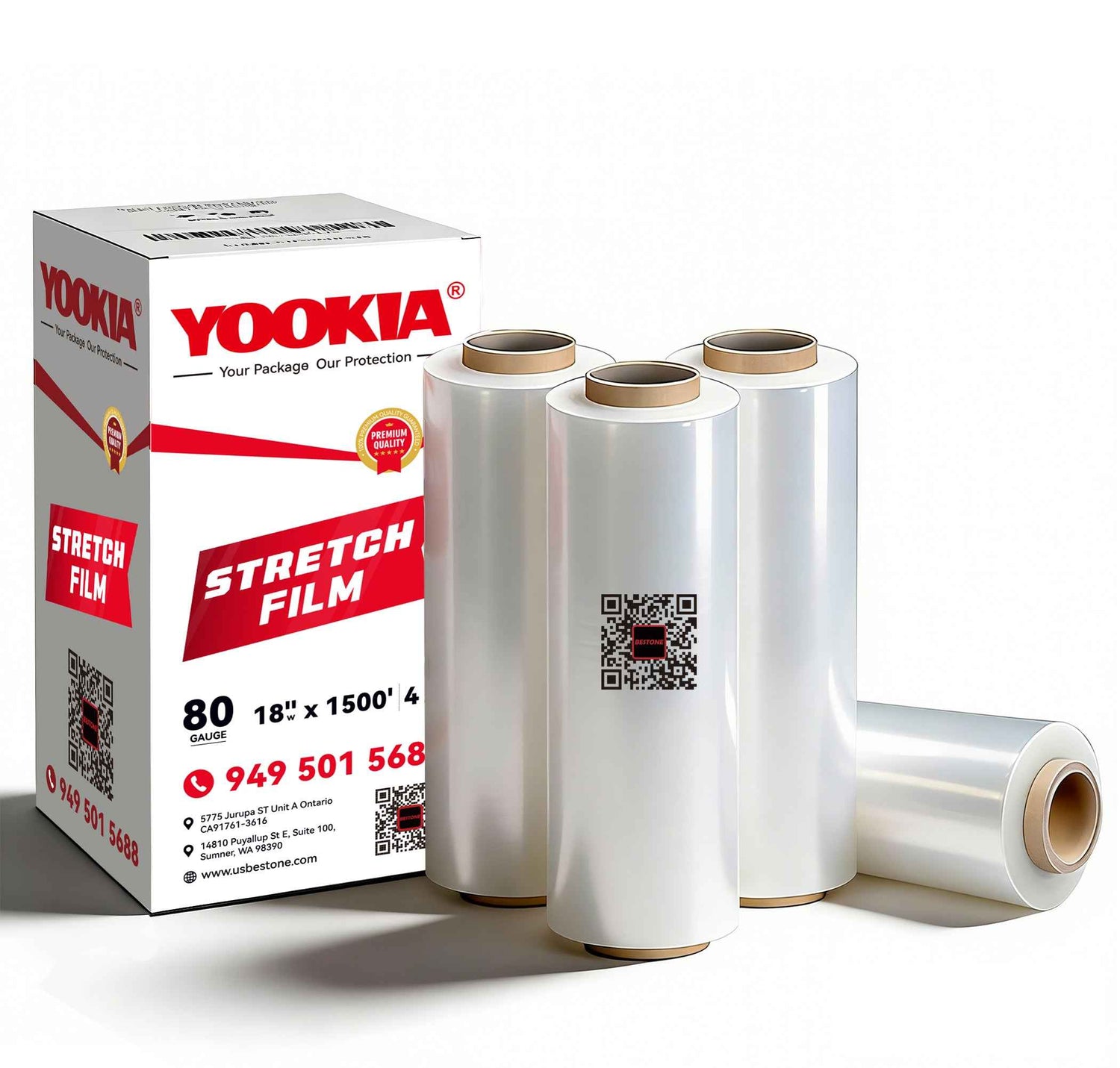 Heavy-duty 80 gauge hand stretch film wrap, 18 inch x 1500 feet for palletizing