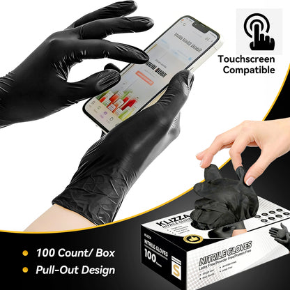 KLIZZA Black Disposable Nitrile Gloves for Food Automotive & Cleaning Use