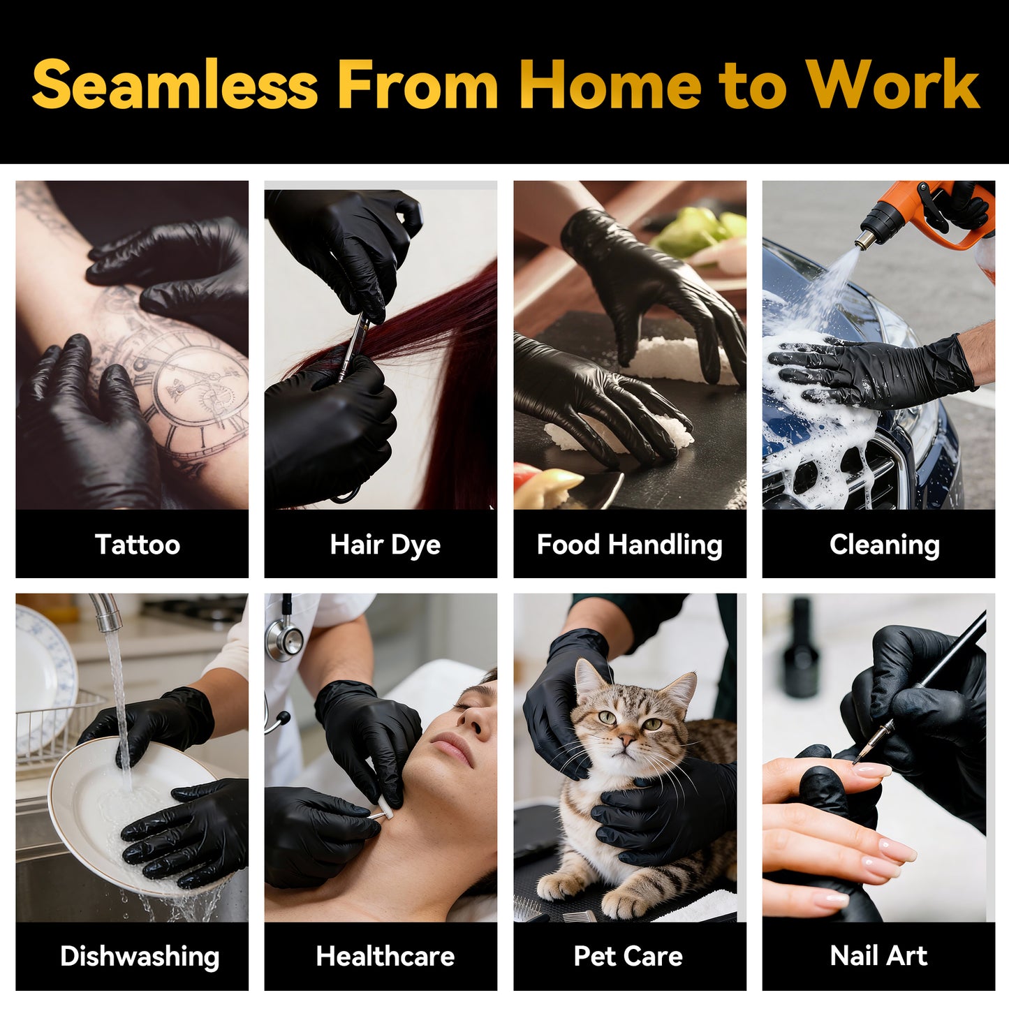 KLIZZA Black Disposable Nitrile Gloves for Food Automotive & Cleaning Use
