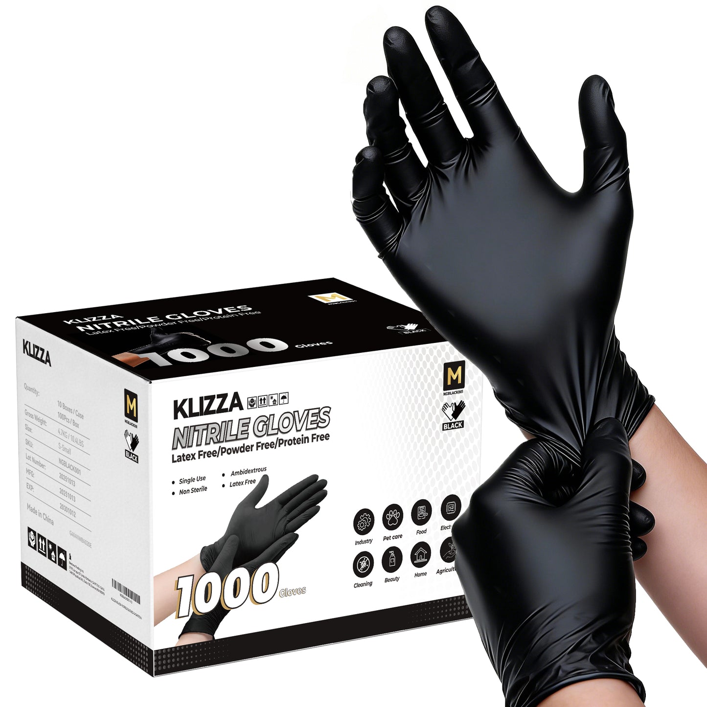 KLIZZA Black Disposable Nitrile Gloves